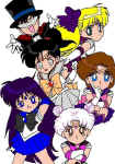 SD Senshi - Tuxedo Jedi (Kousotsu), Kashyyyk (Hoshi), Chibi Bespin (Shuorong), Myrkr (Chikako), Kessel (Koumi) and Bakura (Annika) colored by ????  (99220 bytes)
