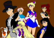 Tuxedo Jedi (Kousotsu), Shooting Star (Nagareboshi), Yavin IV (Mika), Vjun (Hisui), Schylar, Solai, Kashyyyk (Hoshi), and Kessel (Koumi) - colored by  Koumi (Kessel)  (461362 bytes)